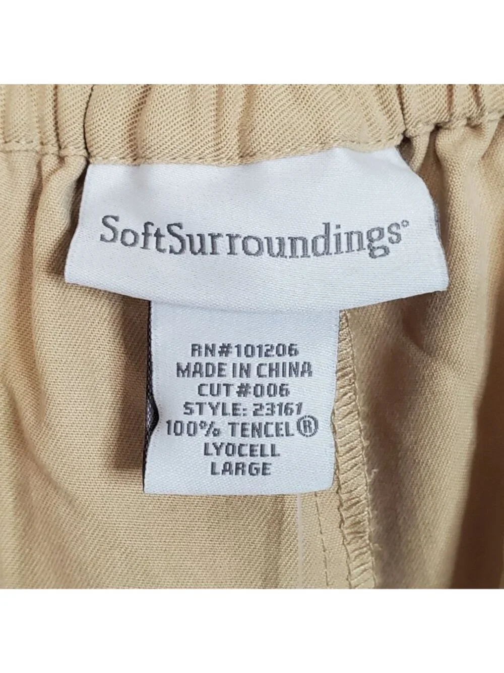 Soft Surroundings Sz L Pants Tencel Wide Leg Light Pull On Flowy Relaxed Beige - Picture 3 of 9